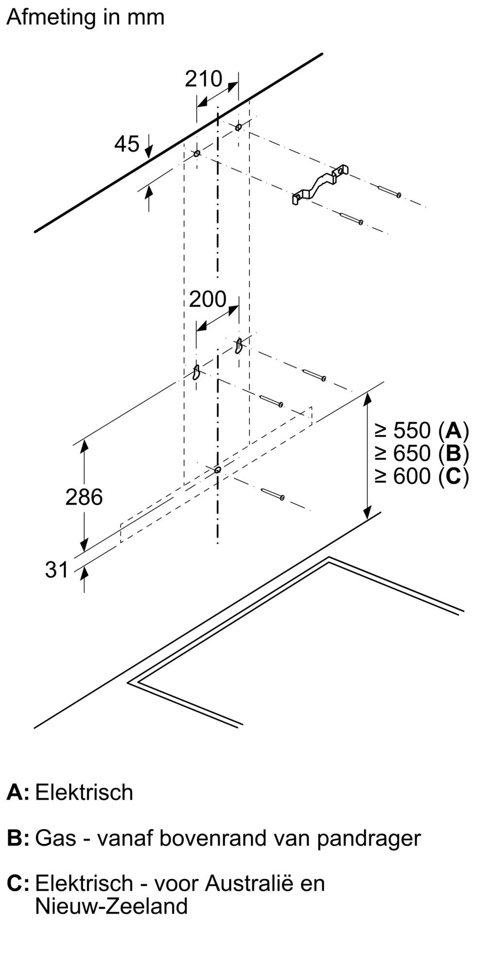 Serie 2 Wandschouwkap 60 cm Roestvrij staal