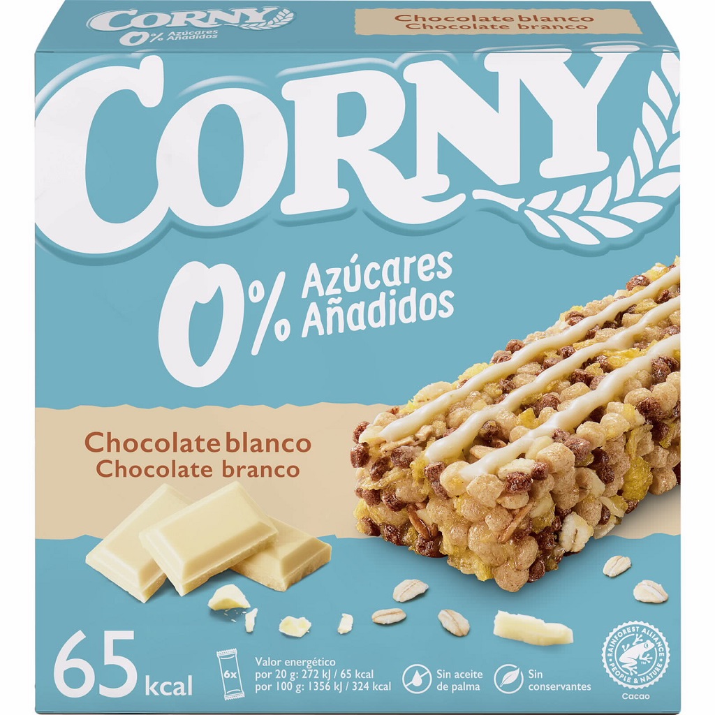 BARRAS CEREAIS CORNY 0% CHOCOLATE BRANCO 6X20G