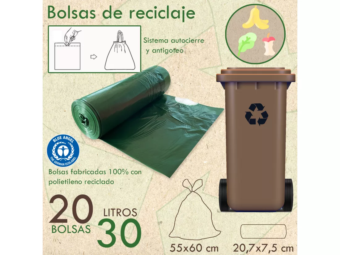 Set de 3 poubelles empilables 30L + rouleau de 20 sacs poubelle à fermeture automatique 30L 38,2x37,6x37-107