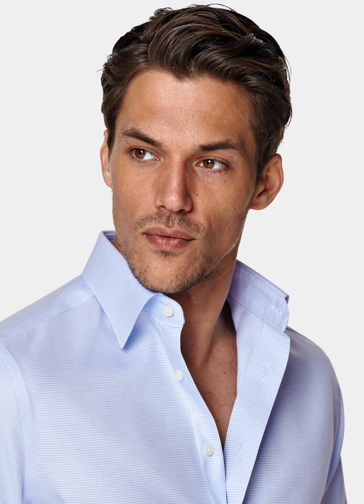 Chemise coupe ajustée en twill bleu clair pied-de-poule