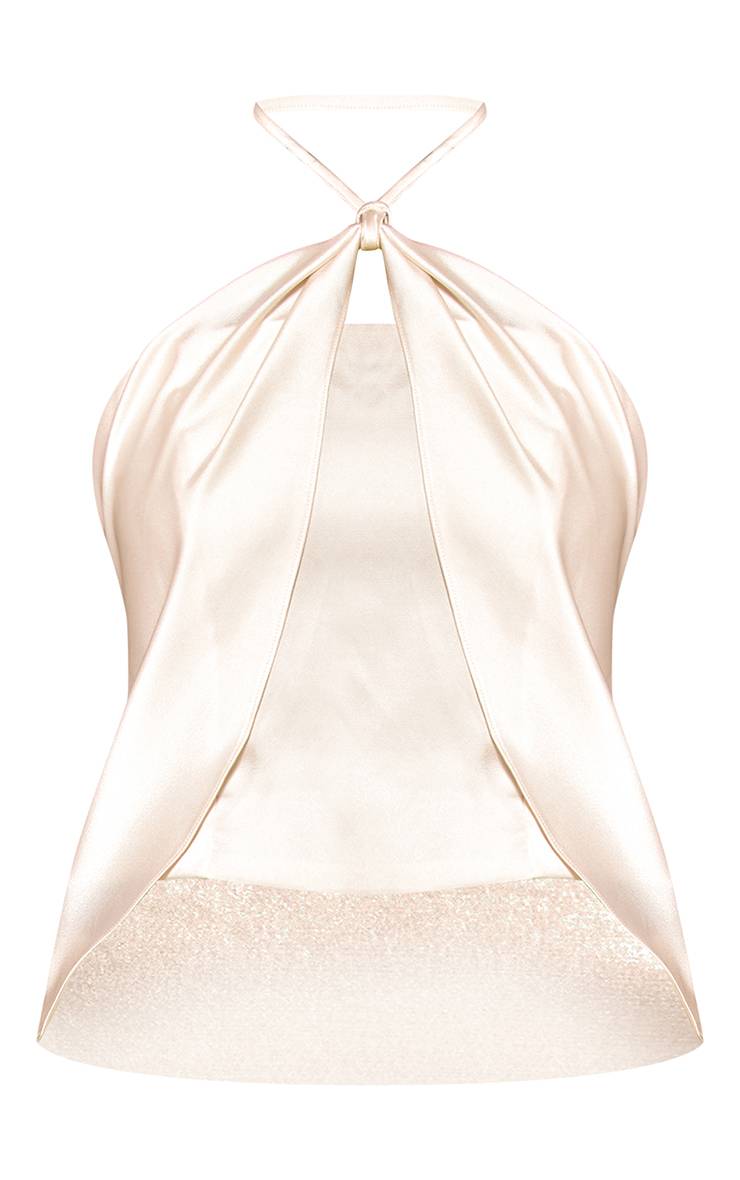 Champagne Top Court Col Halter Avec Détail Découpe En Satin Coordonné