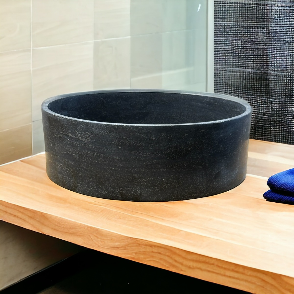 B-Stone Viv ronde waskom natuursteen 38x12cm