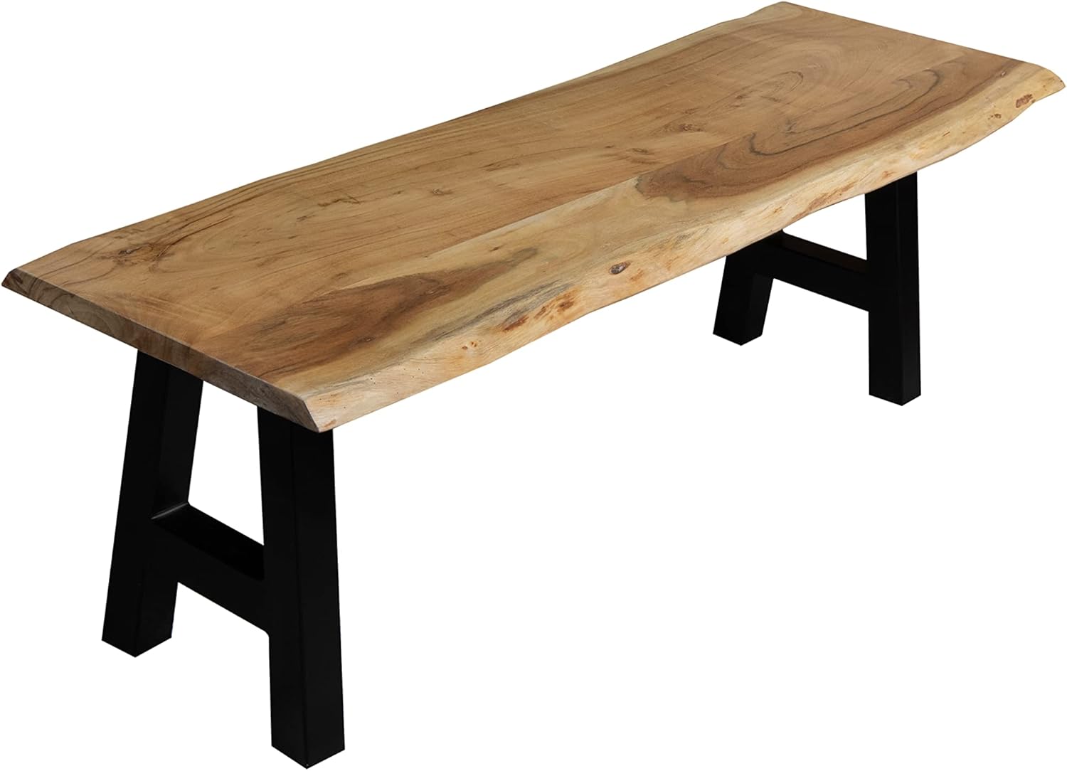 SAM Esszimmerbank 160x42 cm Quintus, Akazienholz massiv & naturfarben, echte Baumkante, Baumkantenbank mit A-Gestell Schwarz, Sitzbank mit 26 mm Platte