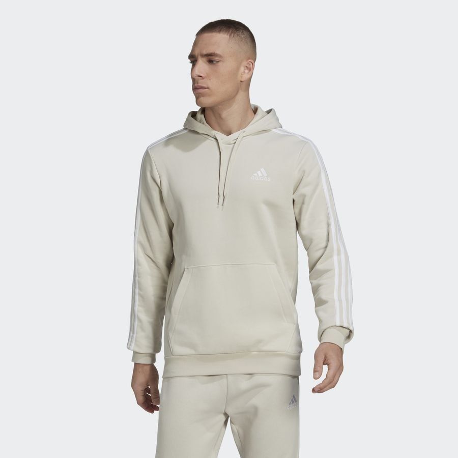 adidas Sweat à Capuche Essentials Fleece 3-Stripes - Beige/Blanc