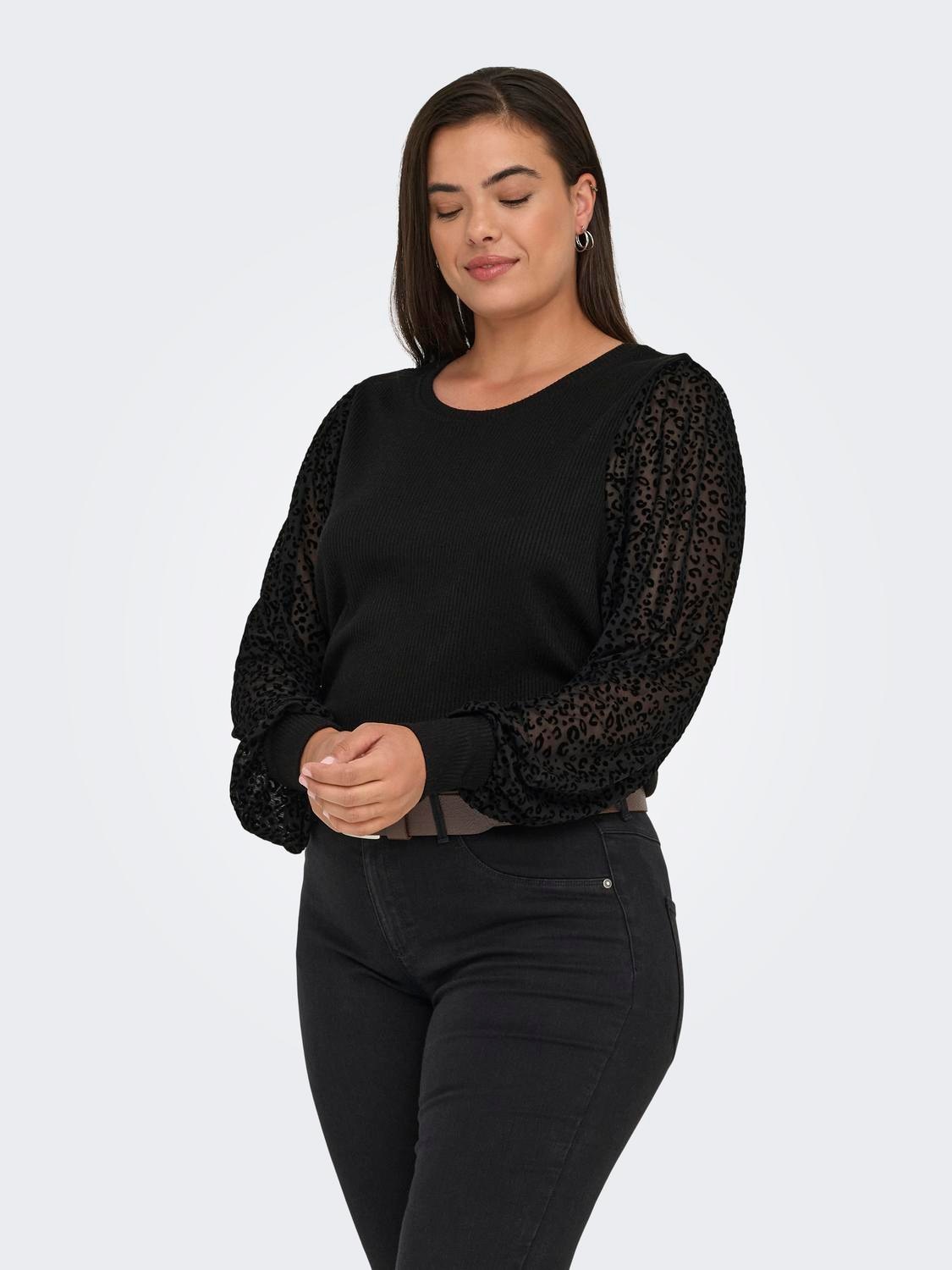 ONLY CARMAKOMA Langarmshirt »CARVELENA L/S O-NECK BLOUSE JRS«, Meshärmel mit Leoprint