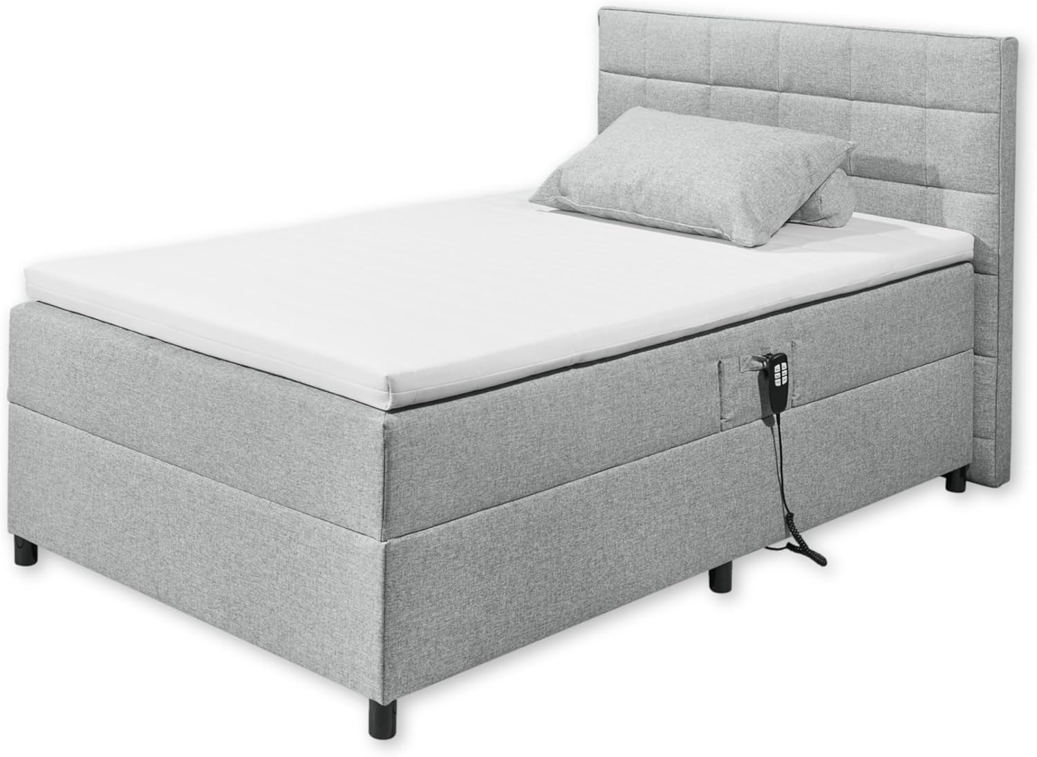 MARIBORSKO 6 Polsterbett 120x200 elektrisch verstellbar, Silber - Bequemes Doppelbett mit 9-Zonen-Federkern Matratze & HR 30-Topper - 131 x 112 x 210 cm (B/H/T)