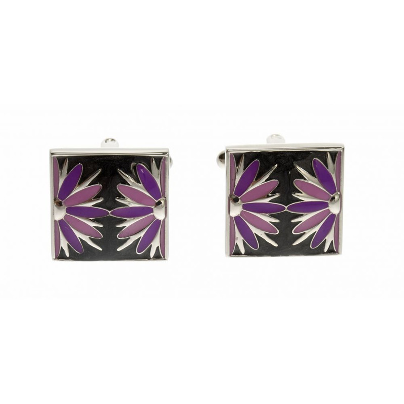 Boutons de manchette, fleurs noir et violet