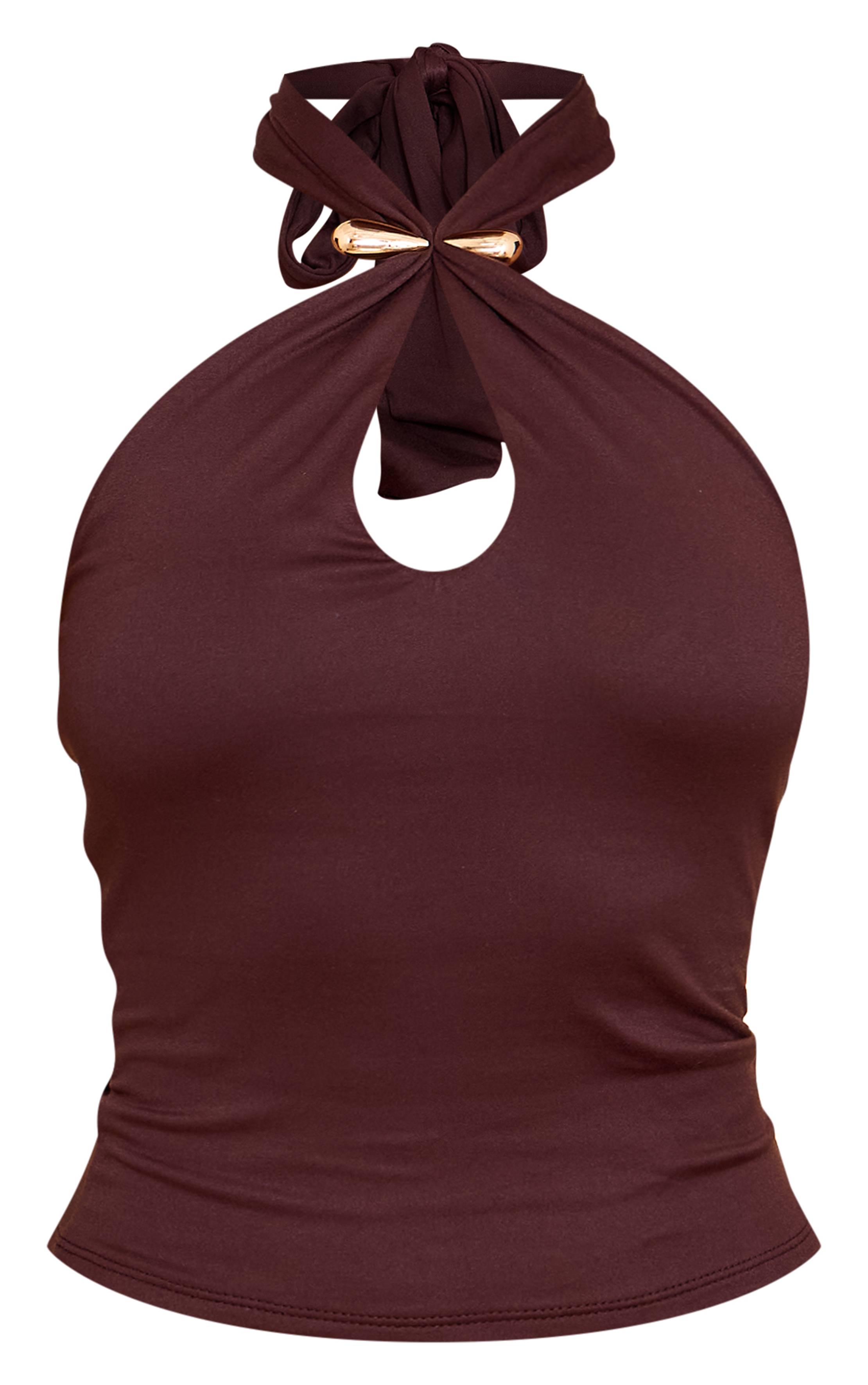 Chocolat Top Long Col Licou À Détail Bordure Double Couche Toucher Doux
