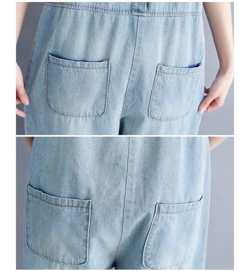 Lewwe - Spaghettibandjes denim crop jumpsuit