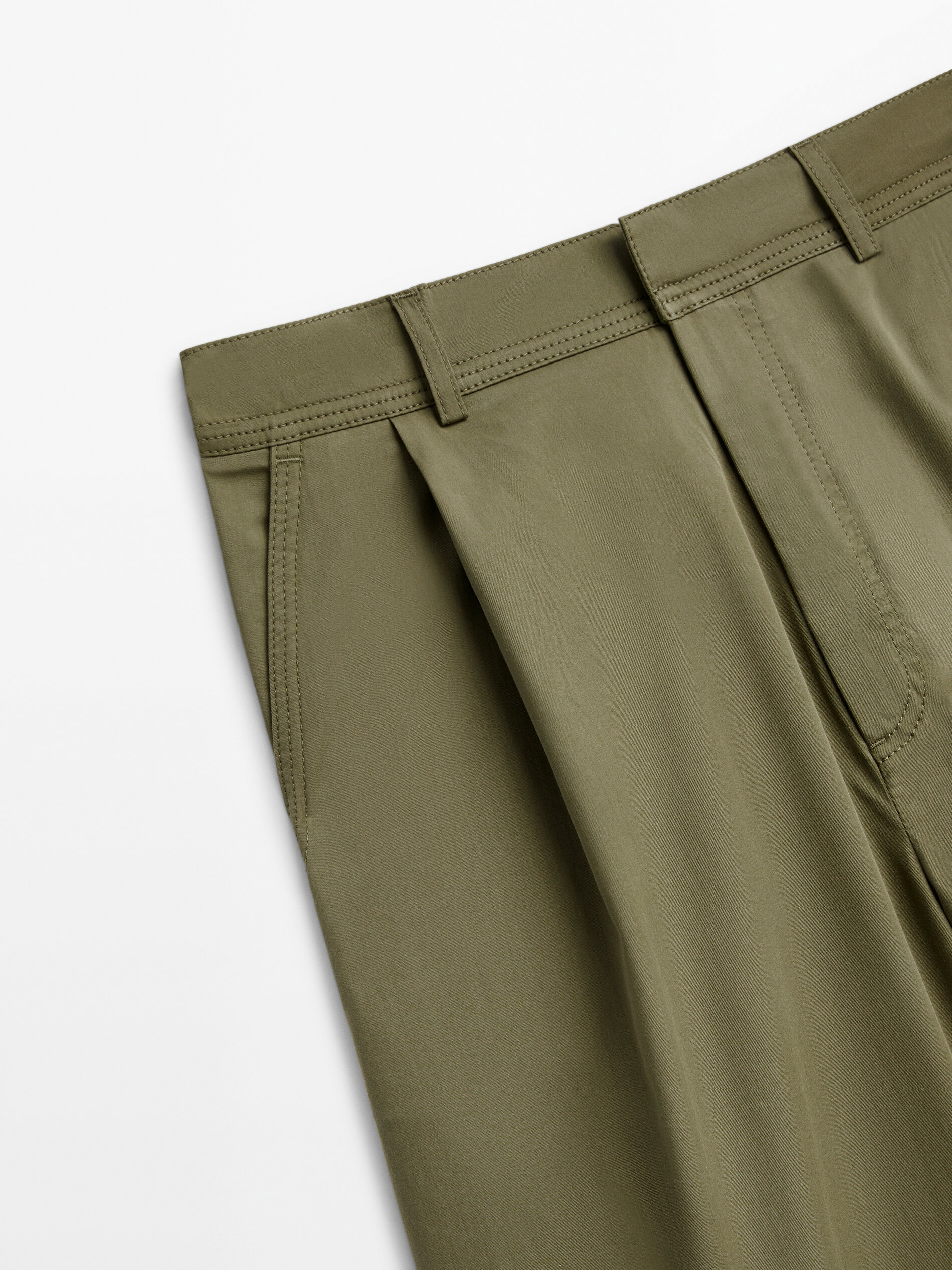 Pantalón ancho pinzas mezcla algodón - KAKI
