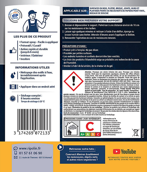 Traitement anti-moisissures intérieur extérieur Ripolin 0,5L