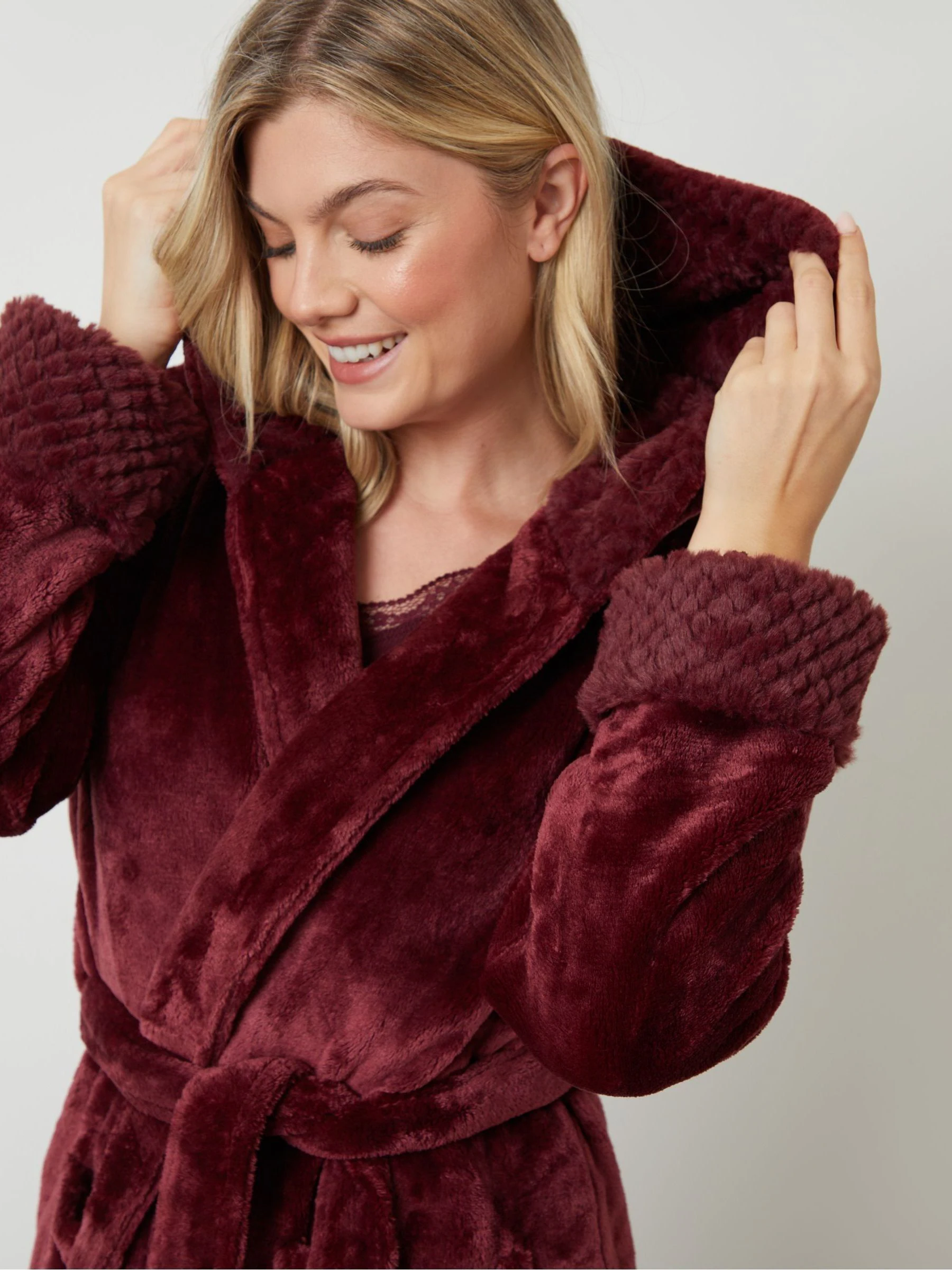 Rood - Threadbare Cosy Faux Fur Trim Dressing Gown