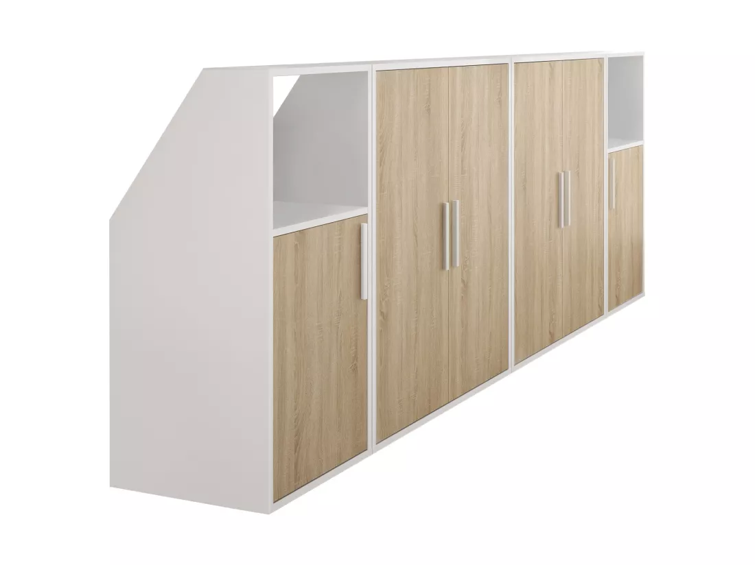 Meuble sous pente 6 portes et 2 niches - Blanc et naturel - ADEZIO