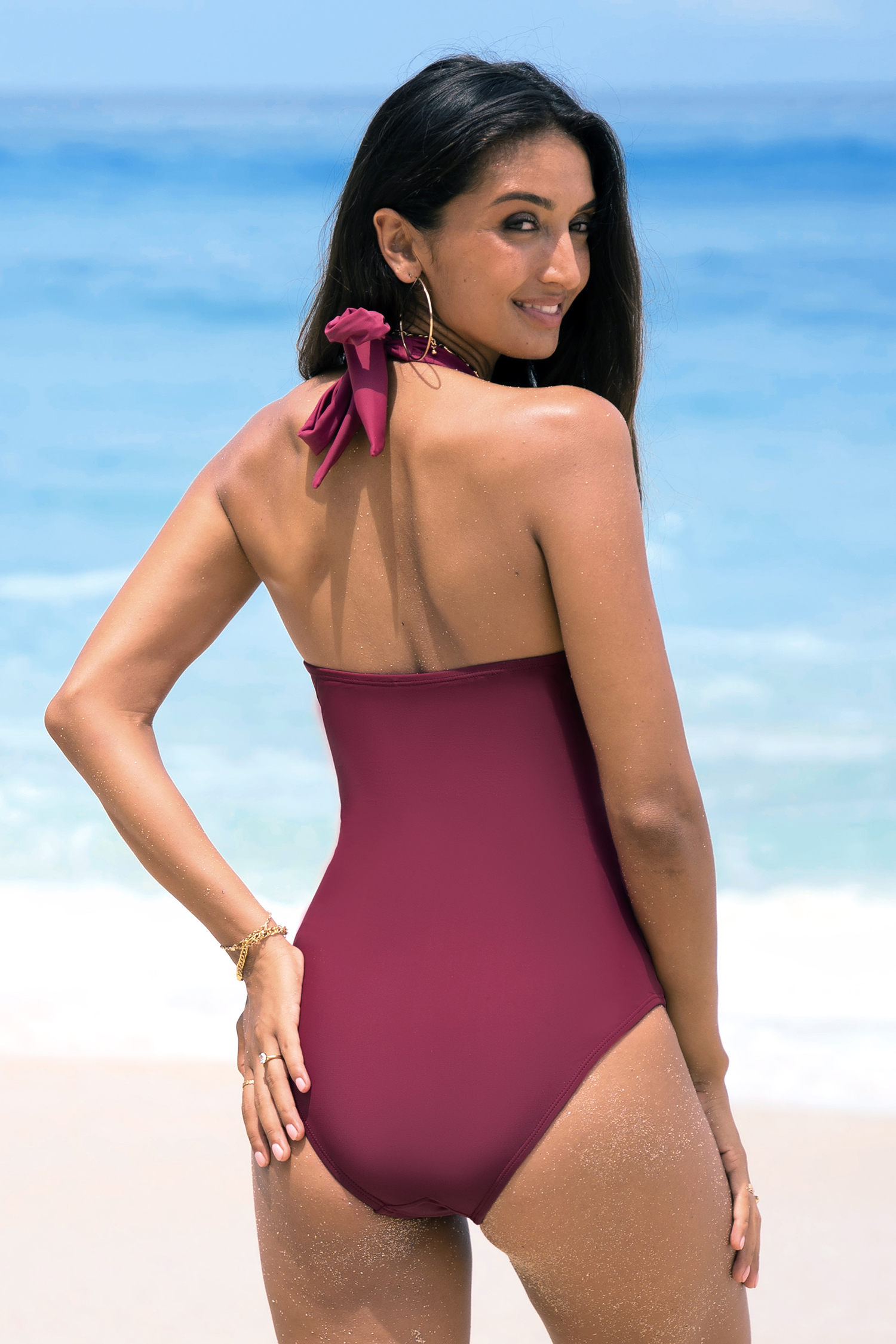 Maillot de bain une pièce ventre plat avec col licou convertible