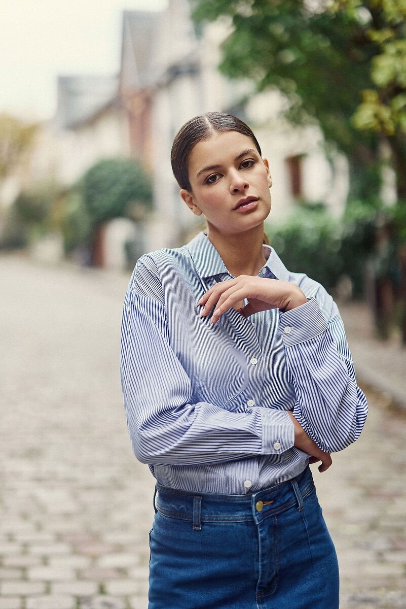 LA PETITE ETOILE<br>Camisa de algodão de manga comprida com listras e modelagem solta, CORALIA