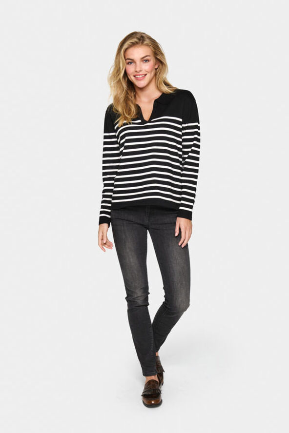 Saint Tropez MilaSZ Striped Polo Pullover Black mila stripe