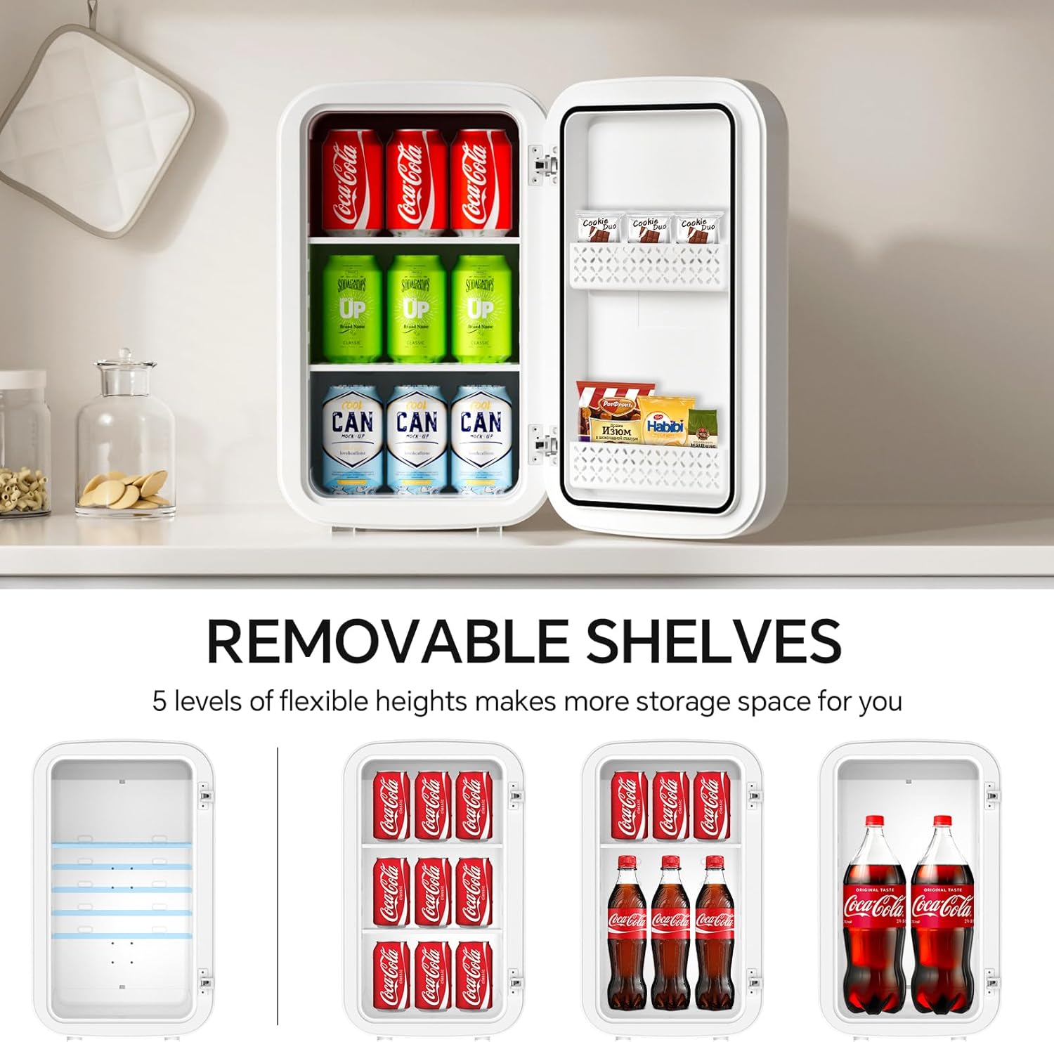Mini Kühlschrank 18L, 2 in 1 Kleiner Kühlschrank mit Kühl- und Heizfunktion, Tragbar mit Kühl- und Heizfunktion, Kleiner Getränkekühlschrank 12V DC/220V AC für Hause Büro Camping und Auto