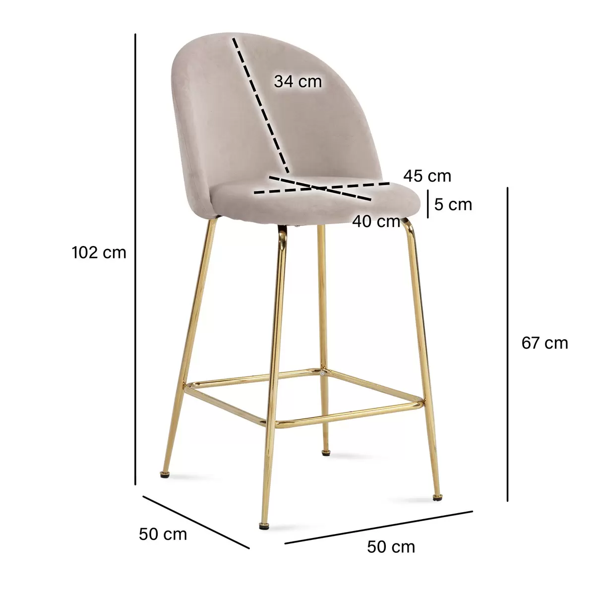 Barhocker 2er-Set Ardisa beige,gold