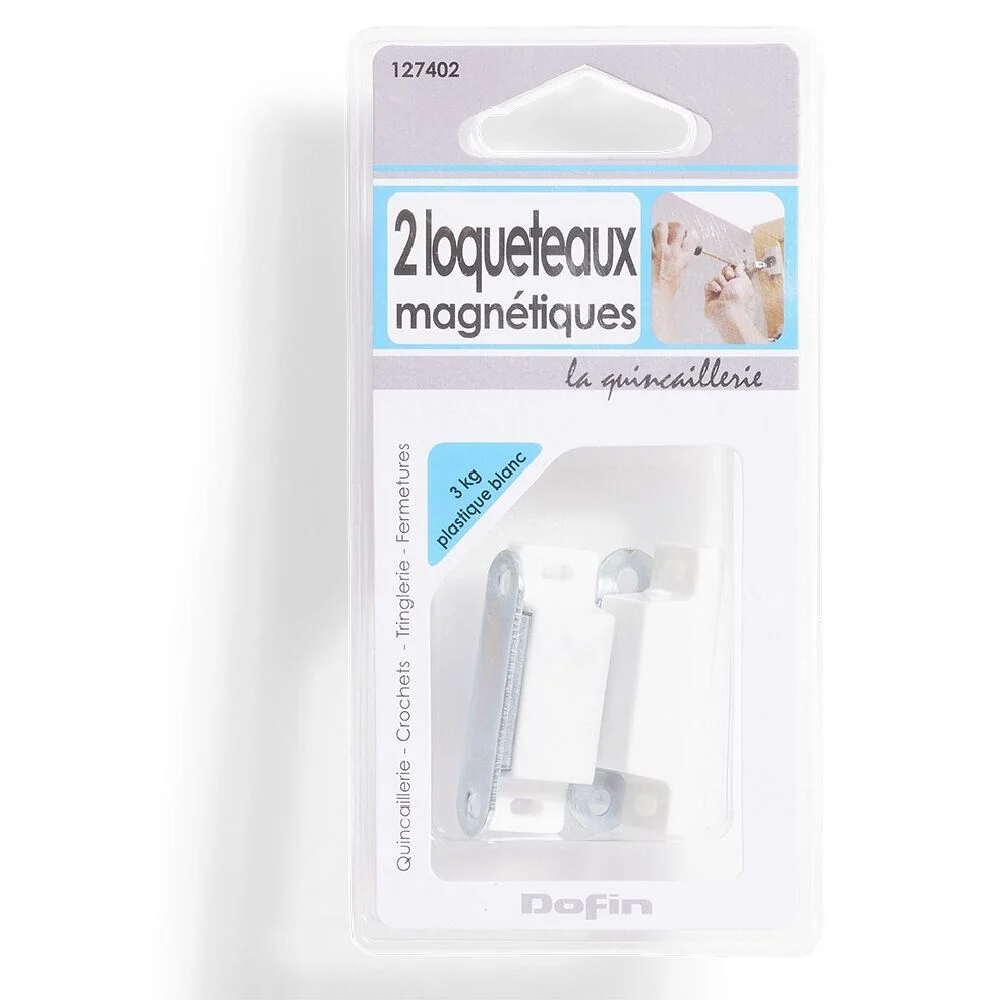 2 loqueteaux magnétiques plastique blanc - Force 3kg
