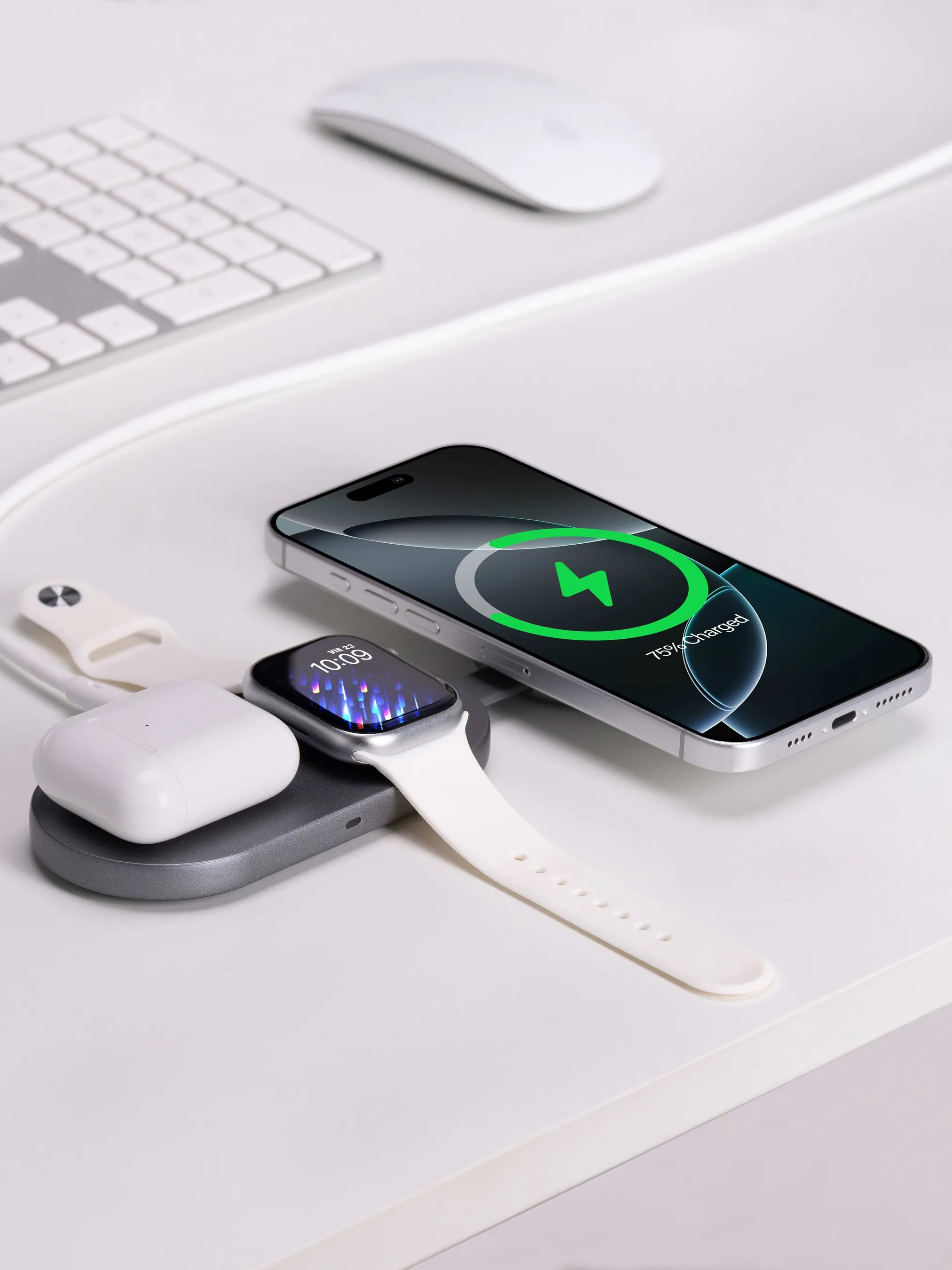 (15W) MagFusion C 3in1 MagSafe Qi2 Wireless Charger Faltbare Ladestation für iPhone / Apple Watch / Airpods (LC-MC313) - Grau / Schwarz