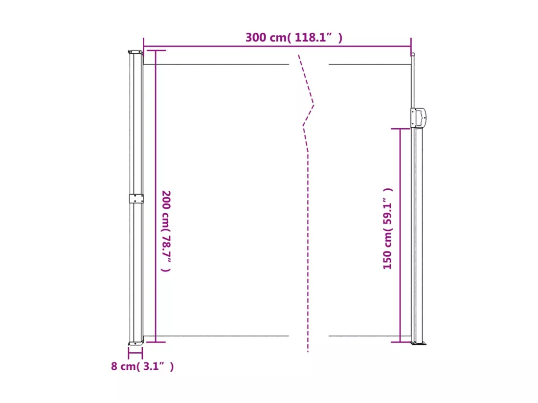 Auvent latéral rétractable blanc 200x300 cm