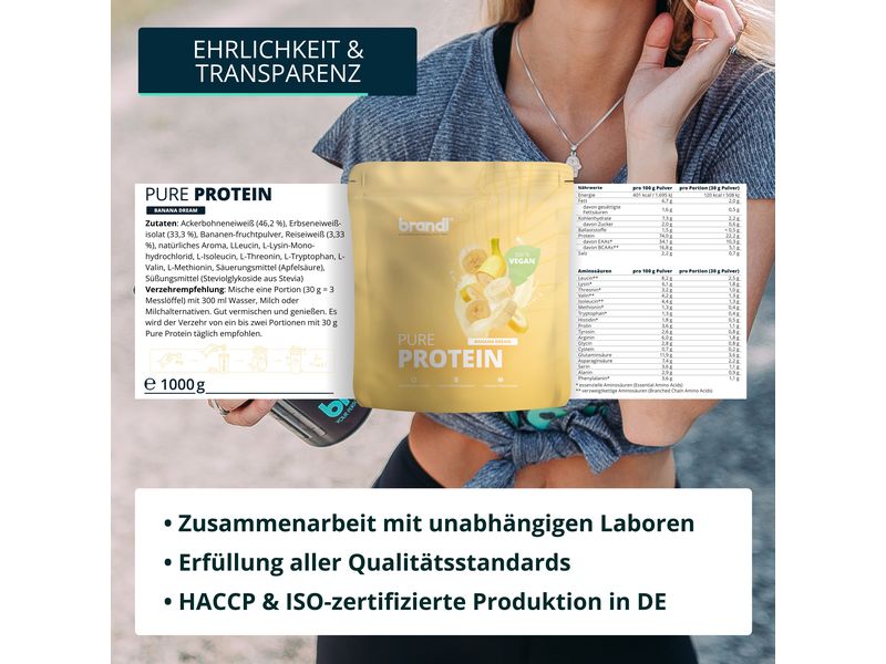 Brandl-Nutrition Pulver Pure Protein 2.0 Vegan Banane 1000 Proteinpulver