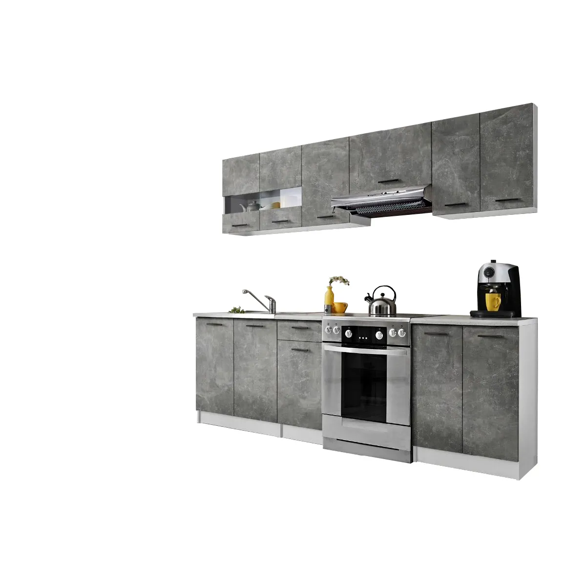 DUSINE Cuisine Bigo 7 éléments - Finition Bas Béton/Haut Béton