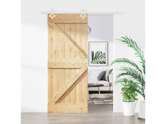 Porte coulissante et kit de quincaillerie 85x210 cm pin massif
