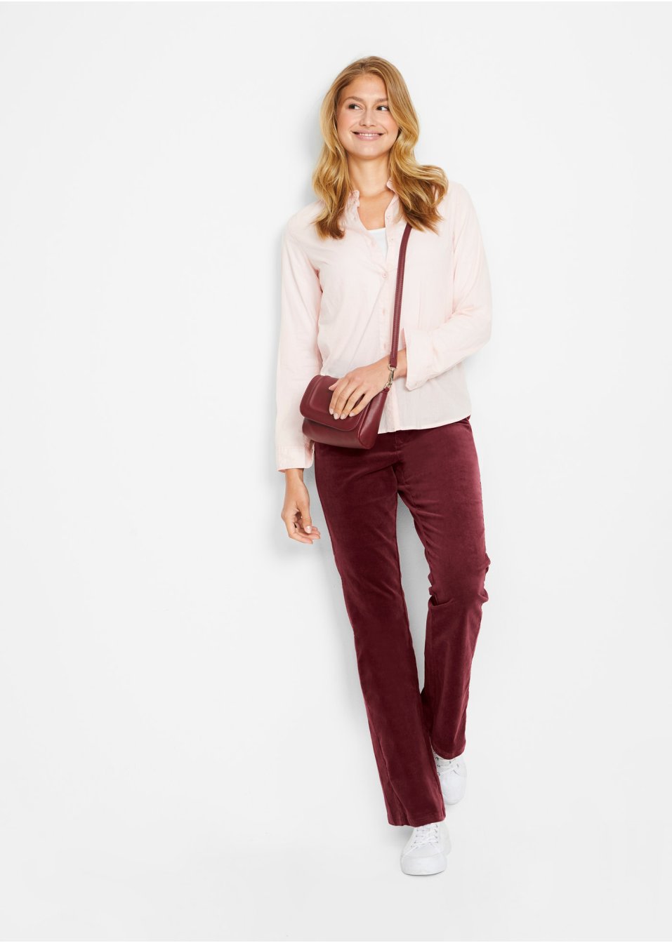 Pantalon évasé en velours côtelé extensible avec taille haute confortable