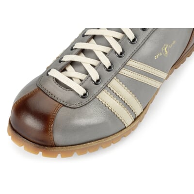 Lederschuh Liga Profilsohle, Grau-Cognac