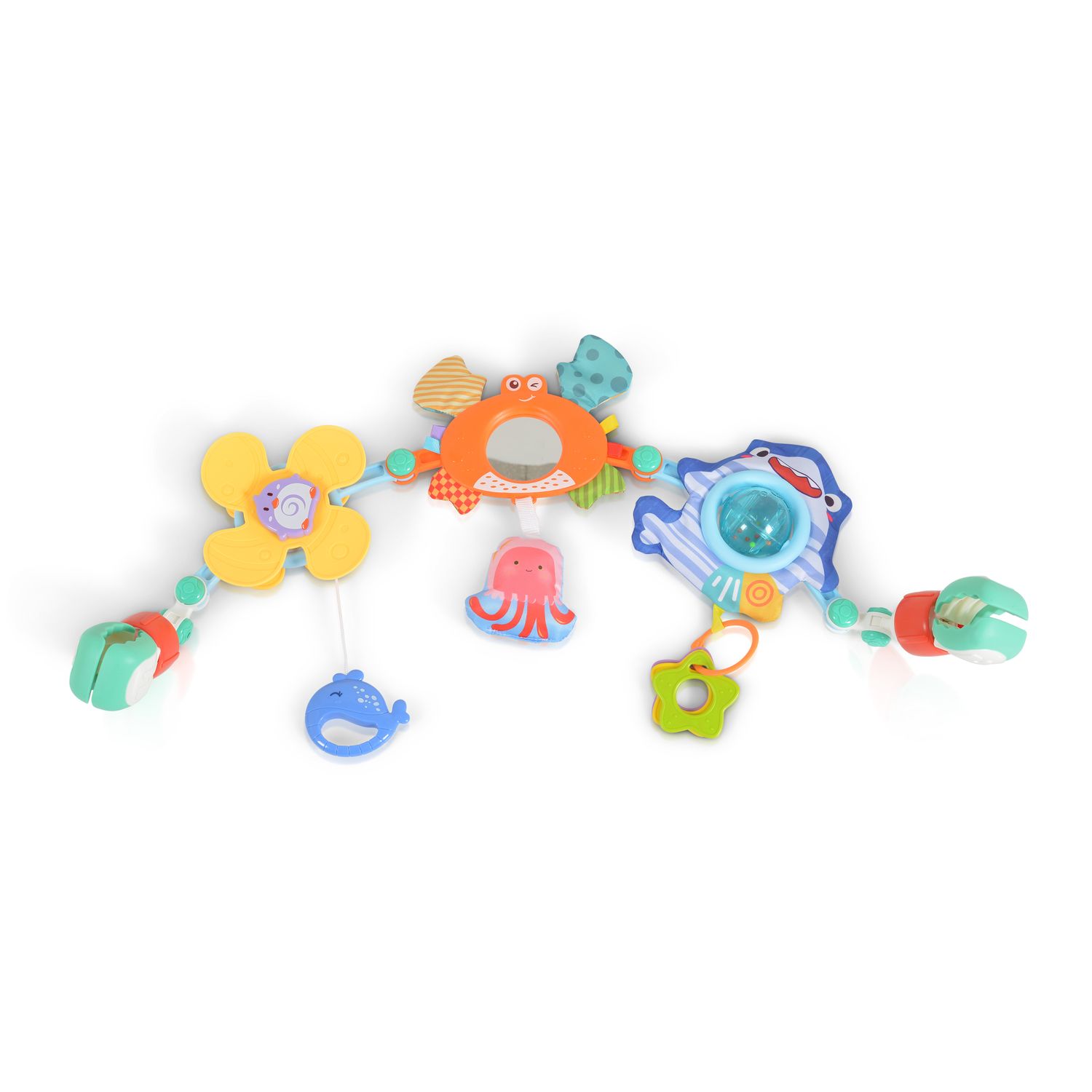Moni Spielbogen für Kinderbett, Kinderwagen, Spielmatte Rassel Beißring Motorik grün