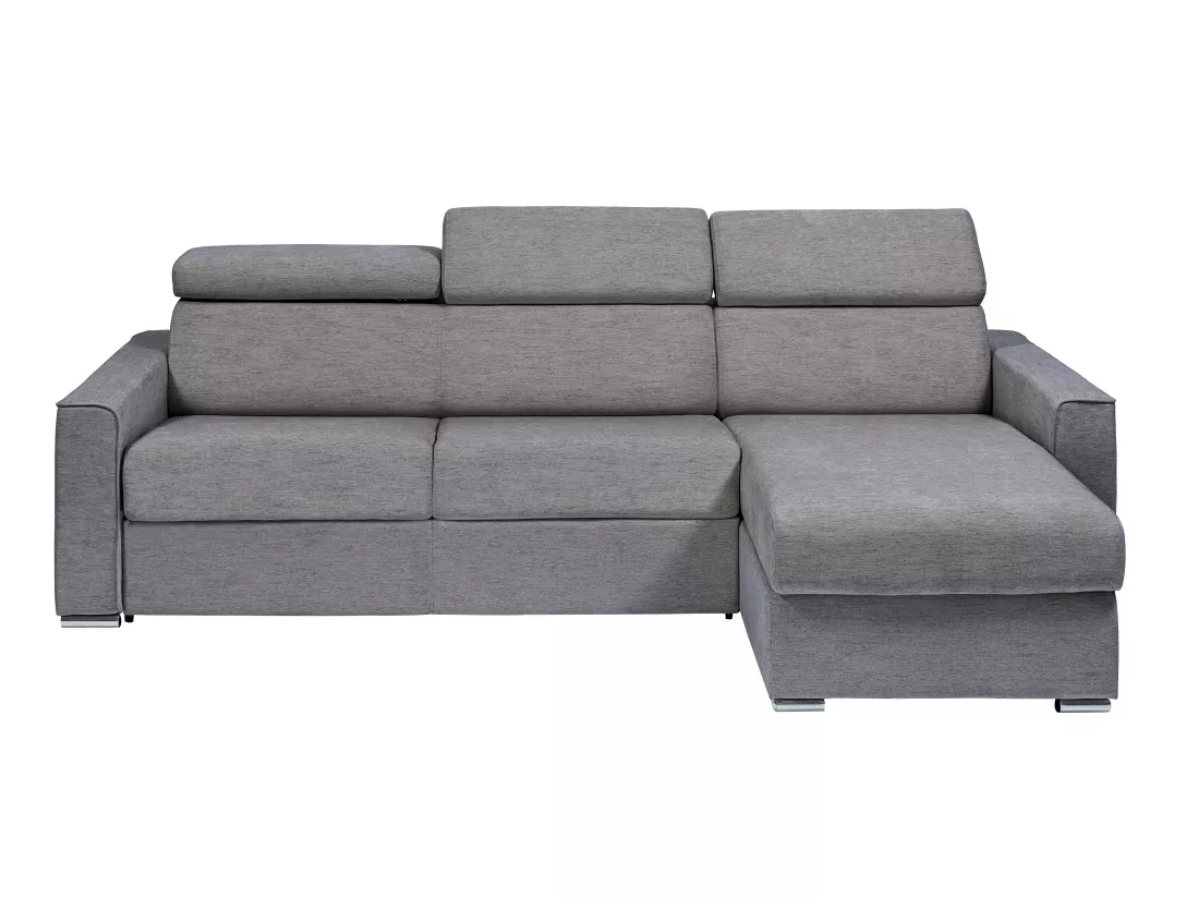 Canapé d'angle réversible convertible express en tissu gris - Couchage à lattes larges 140 cm - Matelas 22 cm mémoire de forme - VIZIR