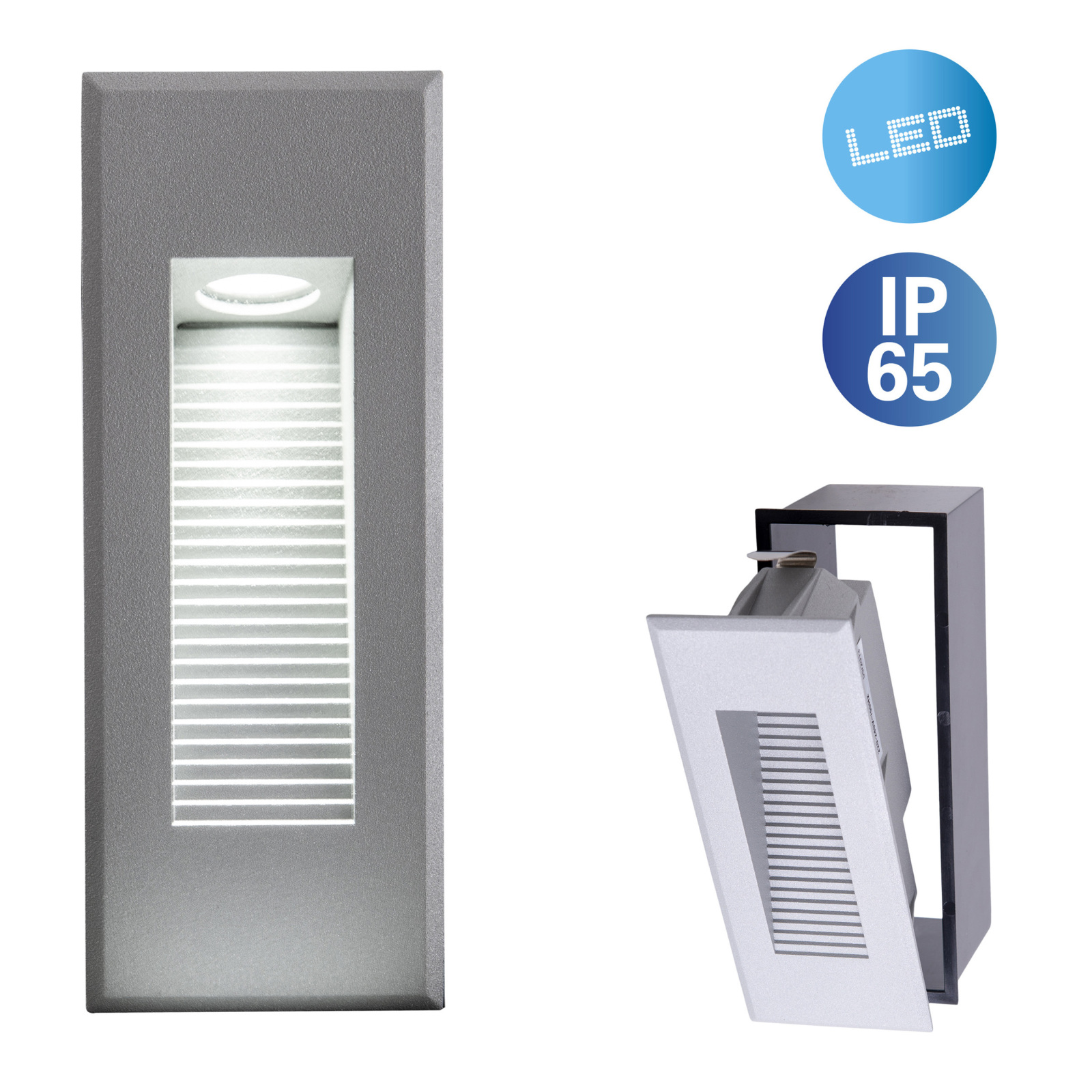 LED-Einbau-Außenwandleuchte KOLARI - silber - 17,1 cm