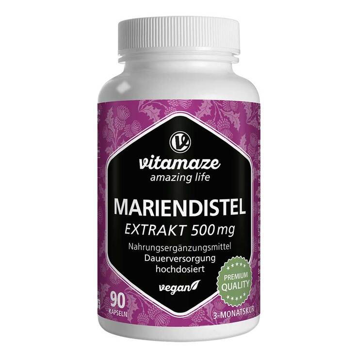 Mariendistel 500 mg Extrakt hochdosiert vegan Kapseln , 90 St