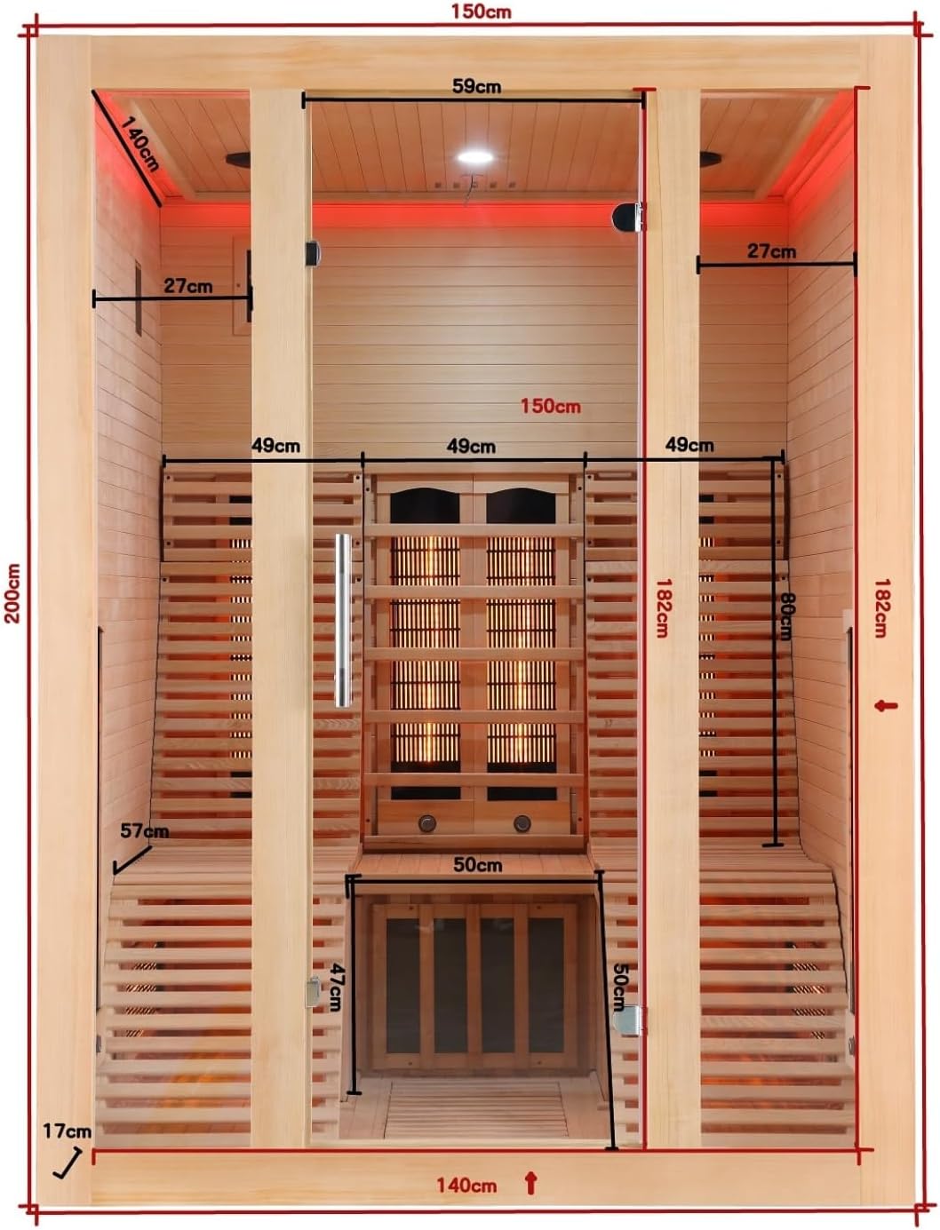 Infrarotkabine Infrarotsauna Oslo für 2 Personen, Mit Farblichttherapie, MP3 Player inkl. Bluetooth, Leselicht, 2 Lautsprecher, 8 Vollspektrumstrahler, 2 Carbon Heizplatten