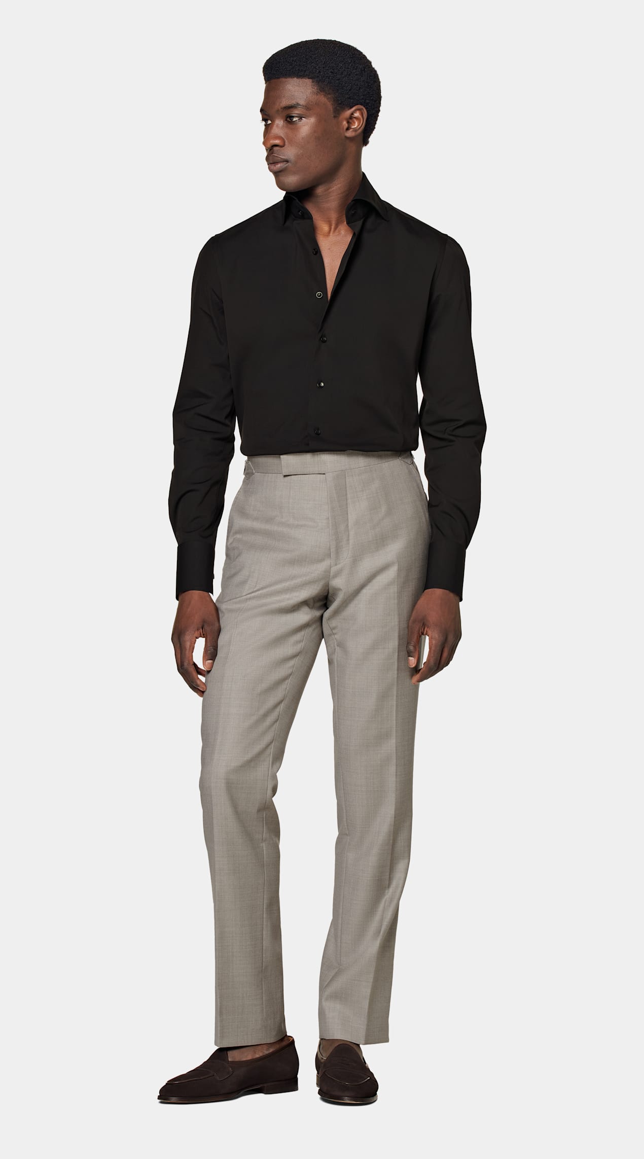 Chemise coupe très ajustée en popeline marron foncé