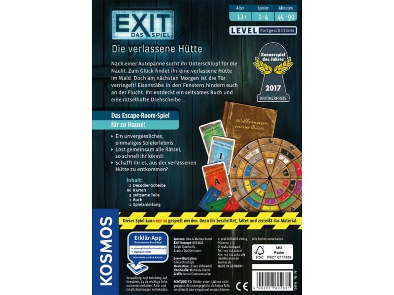 Kosmos Kennerspiel EXIT: Die verlassene Hütte Live-Escape-Feeling im Fortgeschrittenen-Level