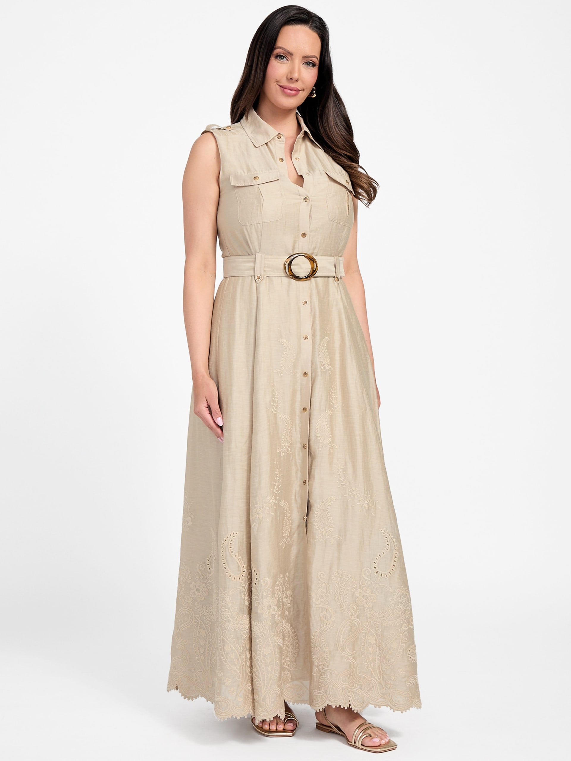 Vestido longo bordado Eco Mindy