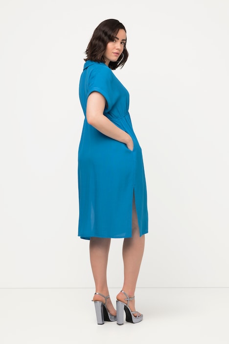 Kleid, Hemdkragen, Taschen, V-Ausschnitt, Halbarm