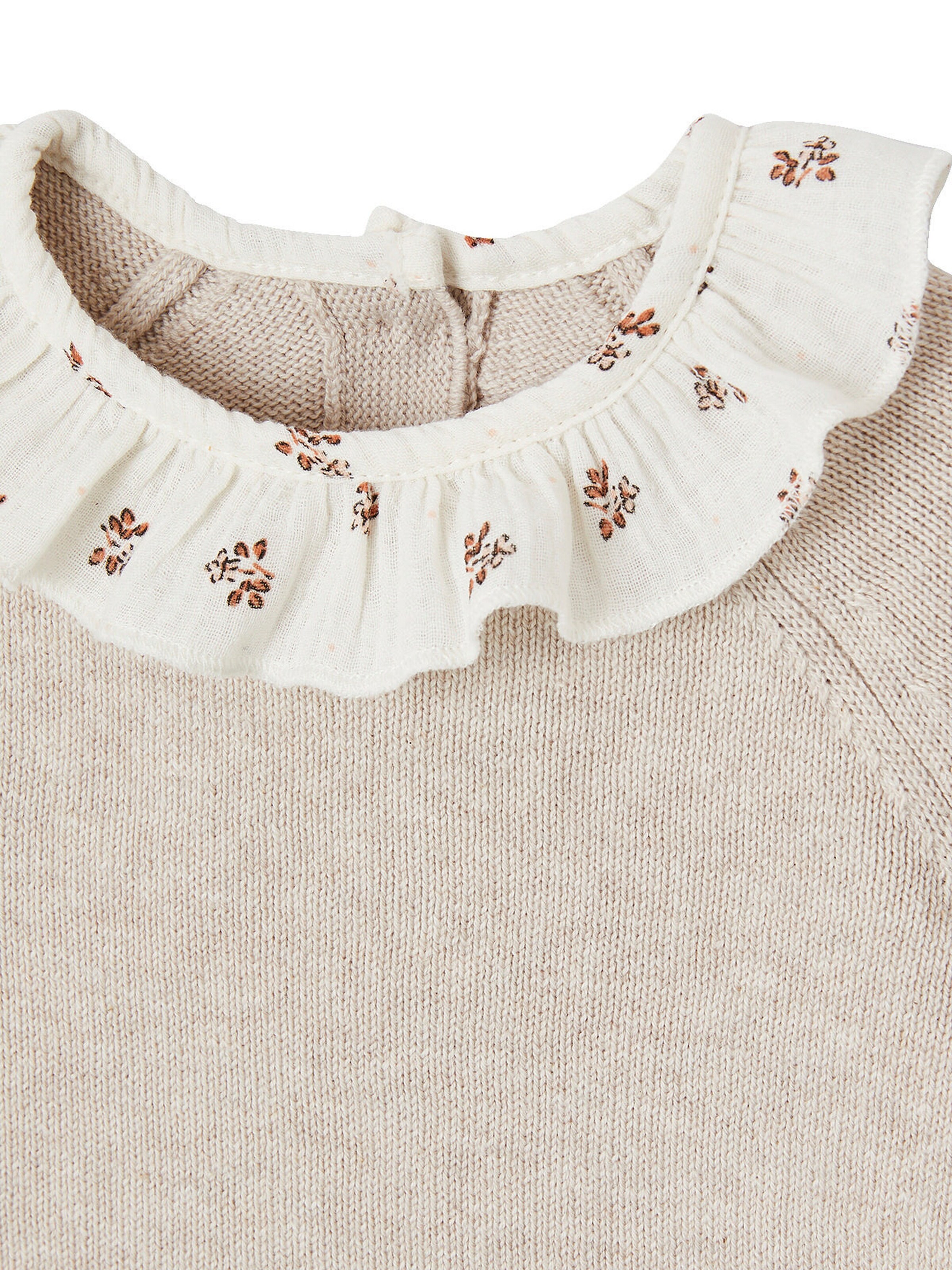 Vertbaudet Baby Pullover mit geblümtem Kragen beige meliert