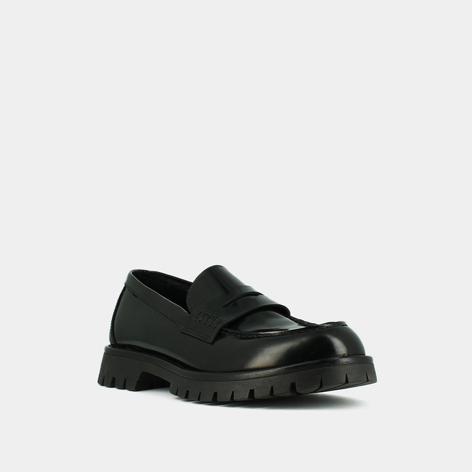 Mocassins à semelles crantées  en cuir glacé noir
