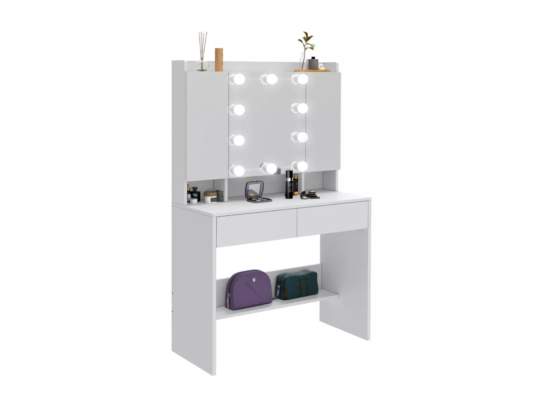 YITAHOME Coiffeuse avec Miroir - 3 Couleurs avec Luminosité Réglable - Coiffeuse avec Étagères pour Maquillage - 2 tiroirs - Blanc
