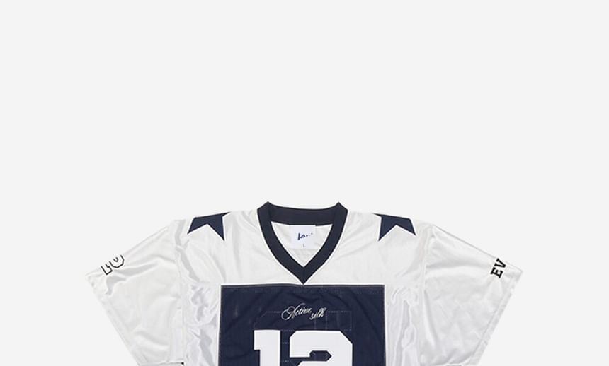 JVL - T-shirt met korte mouwen, V-hals en nummeringprint van jersey