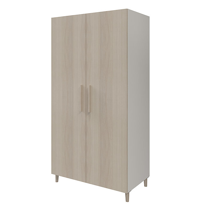Armoire penderie blanche portes battantes effet chêne sur pieds GoodHome Atomia H. 197,5 x L. 100 x P. 60 cm