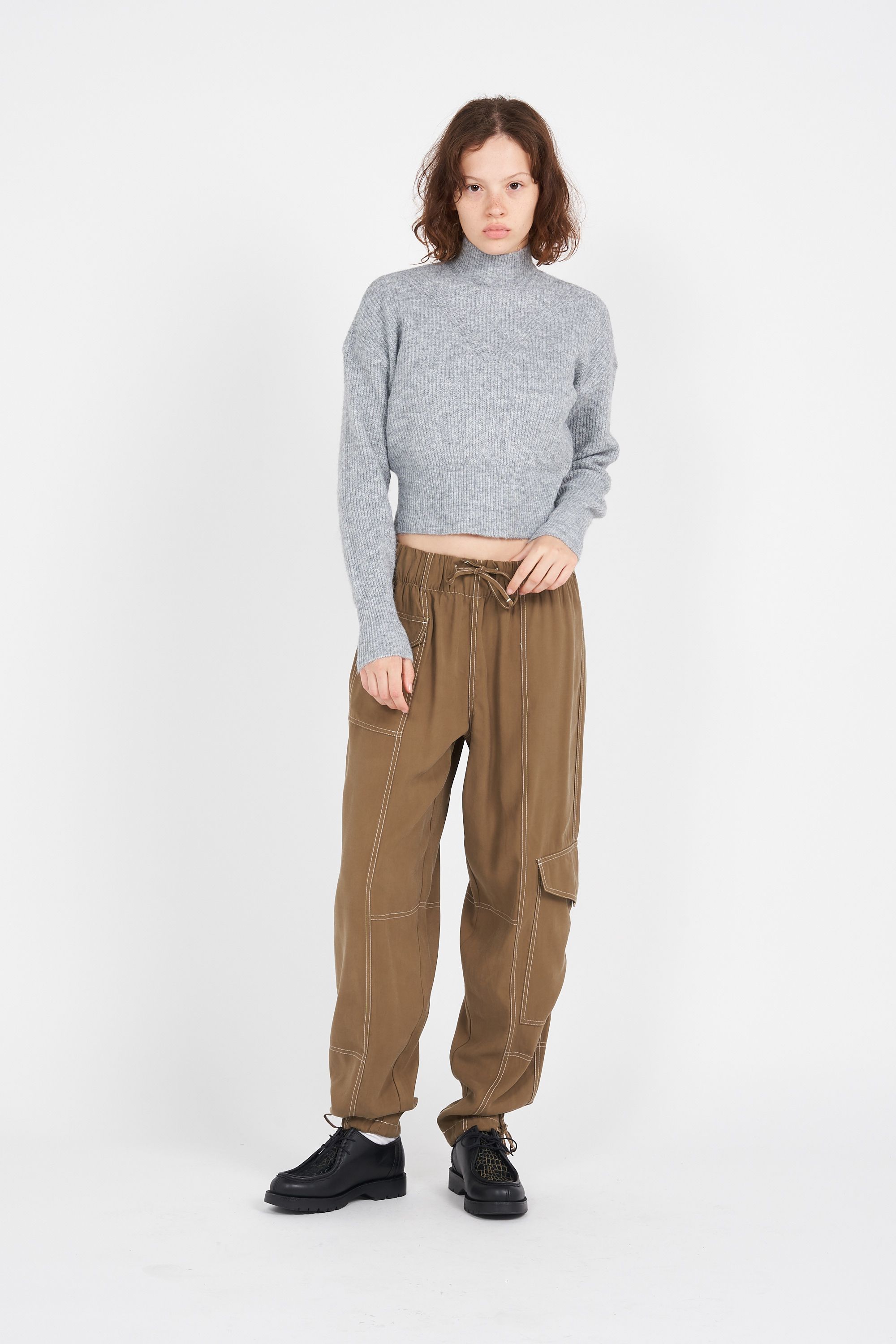 NOISY MAY Pull NMNELLA L/S HIGH NECK CROP KNIT FWD NOOS Gris