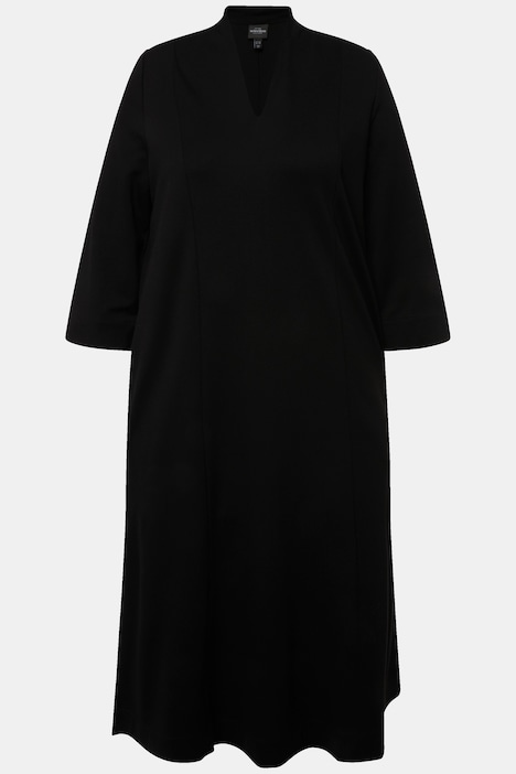 Midi-Puntokleid, Kelchkragen, V-Ausschnitt, 3/4-Arm