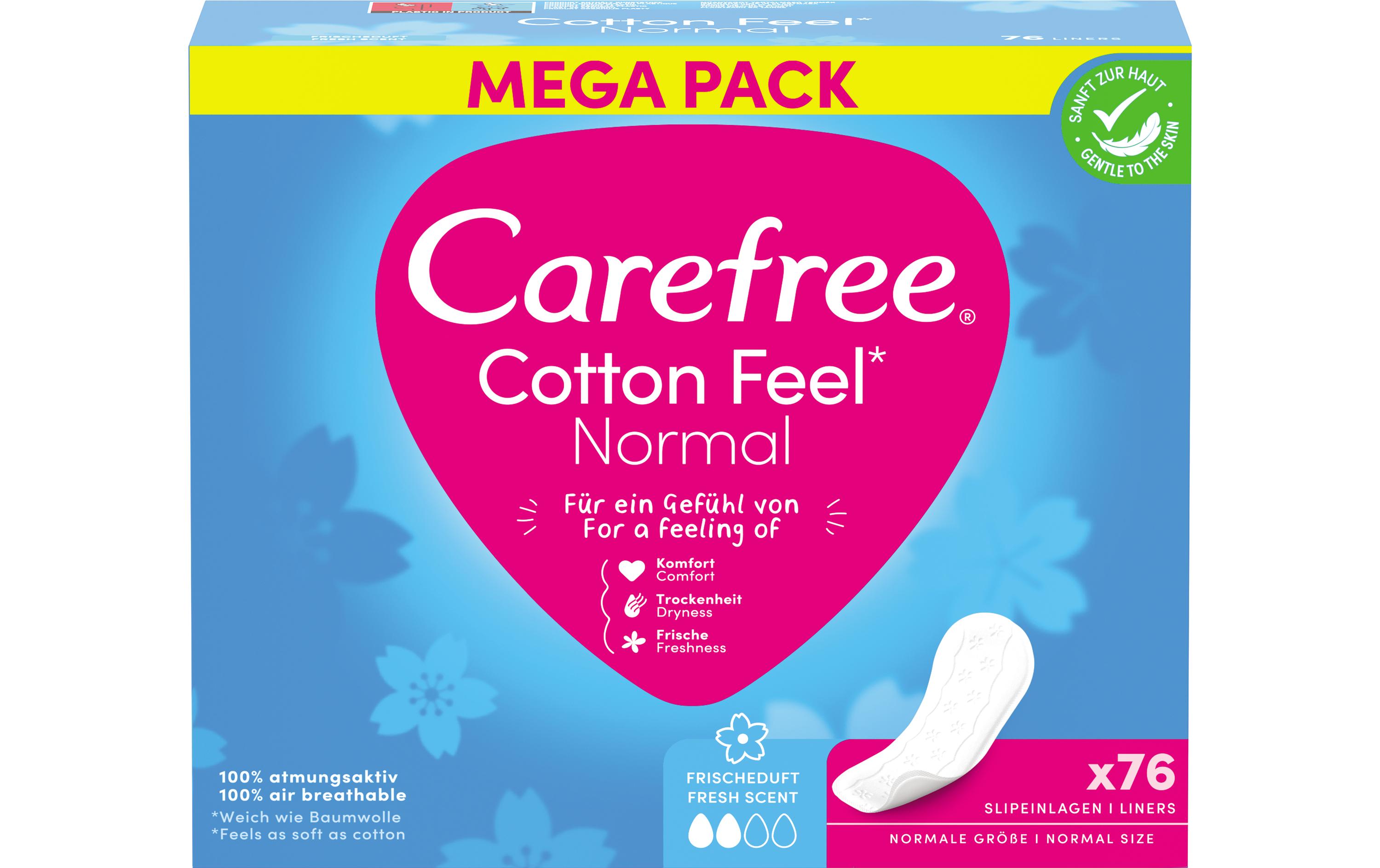 Slipeinlage Cotton Feel Frischeduft 76 StückLuftdurchlässige Slipeinlagen mit langanhaltendem Frischegefühl