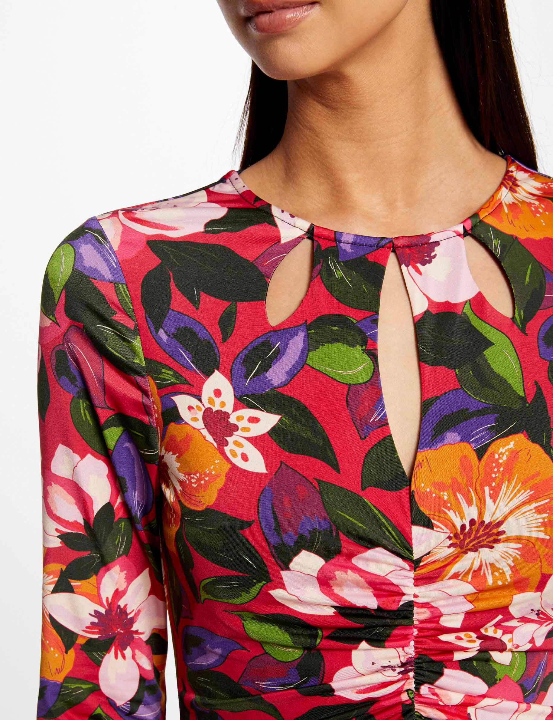 Robe midi ajustée froncée imprimé floral multico femme - multico