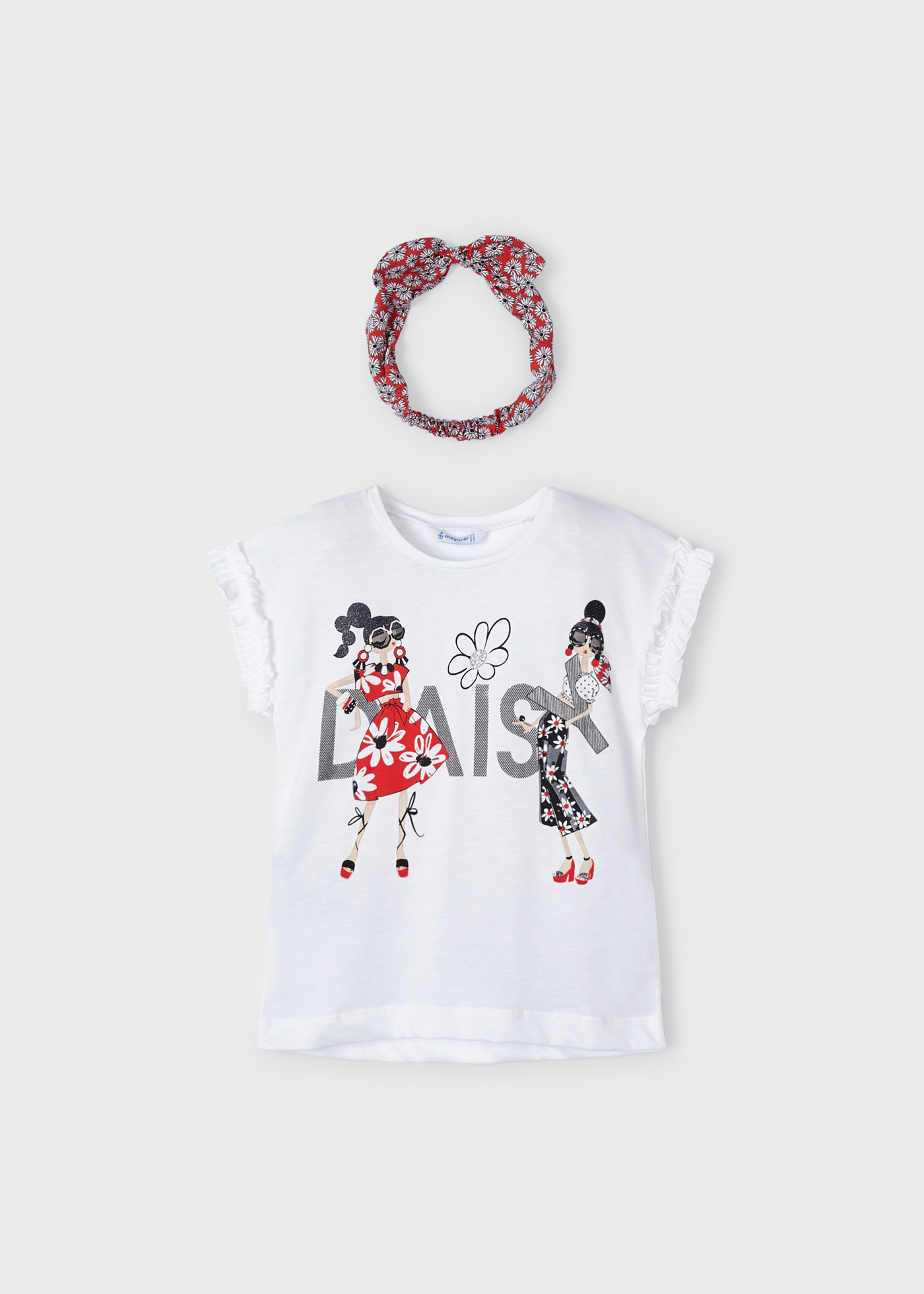 Conjunto de camiseta e faixa de cabelo em algodão sustentável para meninas.