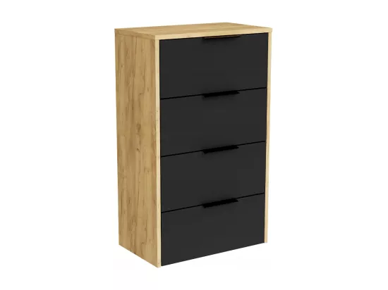 Armoire à chaussures en chêne doré Craft et commode noire pour hall d'entrée moderne. Étagère à chaussures.